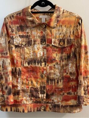 Chico's Shimmer Linen Blend Art Print Jacket 1
